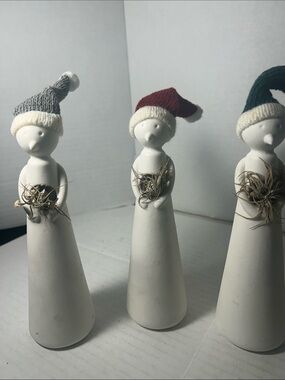 White Ceramic Holiday Figurine with Red Knit Hat - Festive Mantel Accent 8.75 in